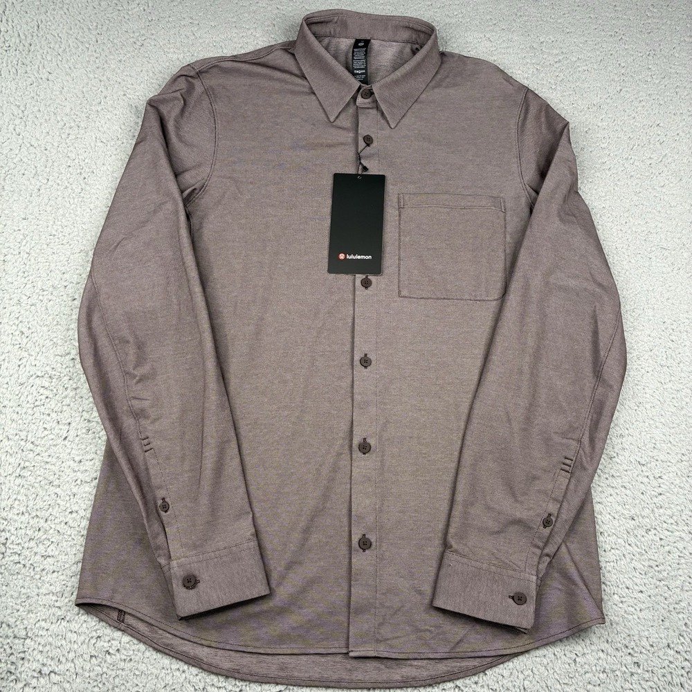Lululemon Commission Long Sleeve Shirt Men's Medium Espresso White NWT LM3DJQS